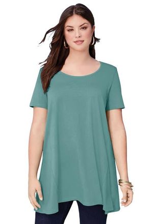 Roaman's Plus Size Cotton Ultimate Scoopneck Swing Tunic in Cool Sage at Nordstrom, Size 12
