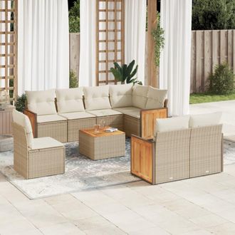 vidaXL Set De Sof&aacute;s De Jard&iacute;n 9 Pzas Con Cojines Rat&aacute;n Sint&eacute;tico Beige Vidaxl
