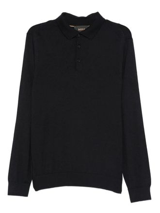 BOSS long-sleeve polo shirt - men - Wool/Cashmere/Silk - S - Blue