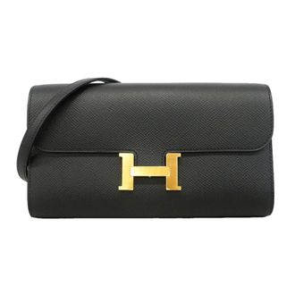 Herm&egrave;s Black Epsom Leather Leather Chain/Shoulder Wallet (Pre-Owned)