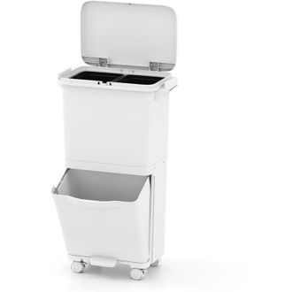 Costway Pattumiera a 2 Livelli, Bidone per Spazzatura 40L con Cestino Inclinato, 4 Ruote e Adesivi per Classificazione, Pattumiera in Plastica a