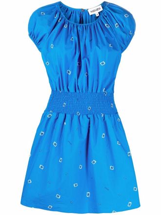 Kenzo logo-embroidered bandana-print mini dress - women - Cotton/Cupro/Acetate - 38 - Blue