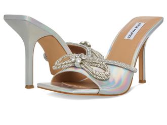 Steve Madden Embellish Sandals Womens M Sliver Bow Detail Stiletto Heel HAM668