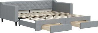 vidaXL Sofá cama nido con cajones tela gris claro 100x200 cm Vidaxl