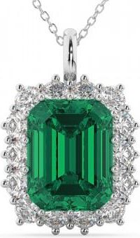 Allurez Emerald Cut Lab Grown Emerald & Diamond Pendant 14k White Gold (5.68ct)