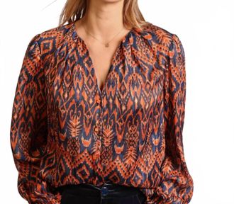 Jade Yoga Tribal Print Blouse In Metallic Rust