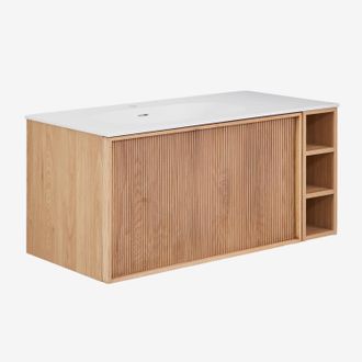 Sklum Conjunto De Mueble De Ba&ntilde;o 100x50 Cm Suspendido En Madera Con Lavabo Integrado Endika Sklum
