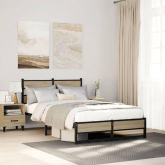Berkfield Home Metal Bed Frame without Mattress Sonoma Oak 120x190 cm Small Double in Brown