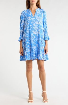Sugarlips Odella Floral Print Shift Minidress in Blue-White at Nordstrom, Size X-Large