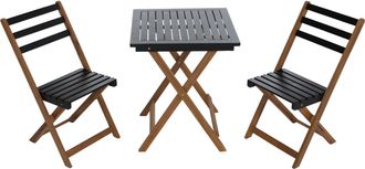 Hhg [nunca Usado] Conjunto Hhg-724, Conjunto De Sal&oacute;n Para Jard&iacute;n Con 2 Sillas Y Mesa, Madera De Acacia Plegable, Natural-negro