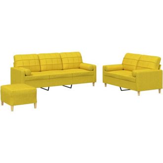 vidaXL Vidaxl - Juego De Sof&aacute;s Con Cojines 3 Piezas Tela Amarillo Claro