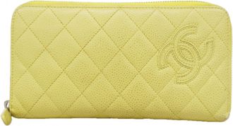 Chanel Yellow Grained Calfskin Long Wallet (Bi-Fold) (Pre-Owned)