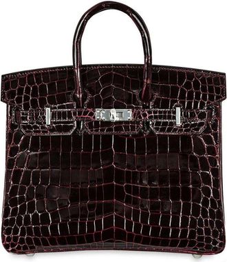 Herm&egrave;s Birkin 25 in Bordeaux Shiny Niloticus Crocodile with Palladium Hardware