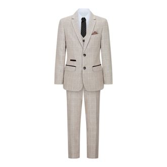 PAUL ANDREW Boys 3 Piece Beige Tweed Check Vintage Retro Suit Canvas - Size 9Y