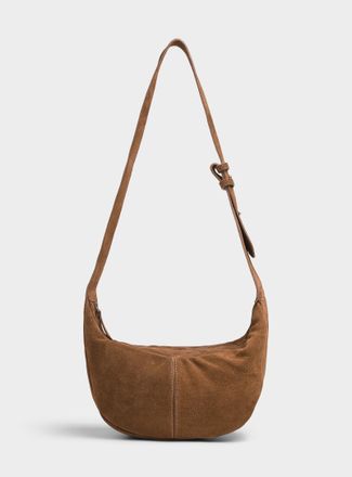 Simons Womens Minimalist suede half-moon bag Exclusive collection from Italy