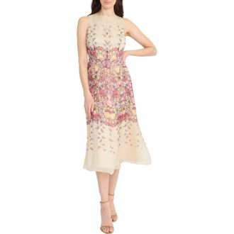 Maggy London Butterfly Print Sleeveless Midi Dress in Ivory/Pink at Nordstrom Rack, Size 10
