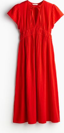 H&M Musselinkleid mit Bindedetail - Red