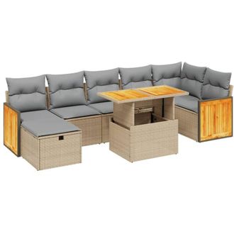 vidaXL Vidaxl - Juego De Sof&aacute;s De Jard&iacute;n Con Cojines Beige 8 Pzas Rat&aacute;n Pe