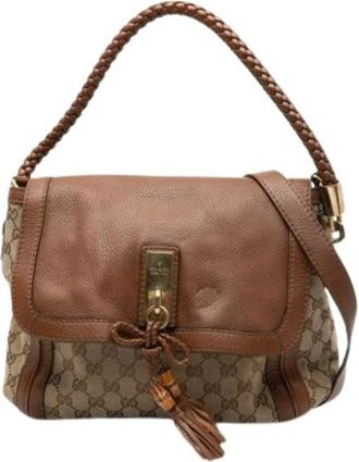 Gucci Pre-owned Shoulder Bags, female, Beige, Size: ONE SIZE Pre-owned Vintage Canvas Shoulder Bag