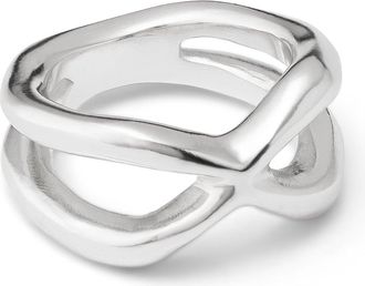 UNOde50 Sterling Silver Plated Metal Alloy Ring In The Shape Of A Crossed Spider Leg