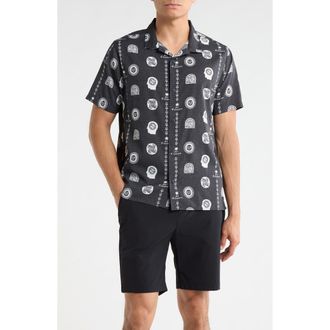 Roark Bless Up Trail Performance Short Sleeve Button-Up Shirt in Black Prin at Nordstrom, Size Xx-Large