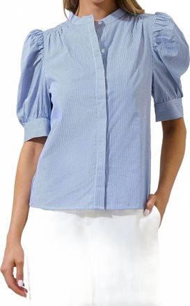 Sugarlips Cayra Stripe Klina Drape Sleeve Blouse In Blue-White
