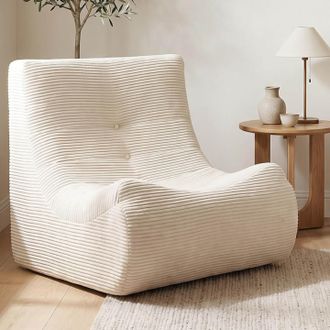 IDMarket Sill&oacute;n Reclinable Billy, Modular, De 1 Plaza, De Terciopelo Acanalado Beige