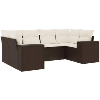 vidaXL Set Sof&aacute;s De Jard&iacute;n 6 Piezas Y Cojines Rat&aacute;n Sint&eacute;tico Marr&oacute;n Vidaxl
