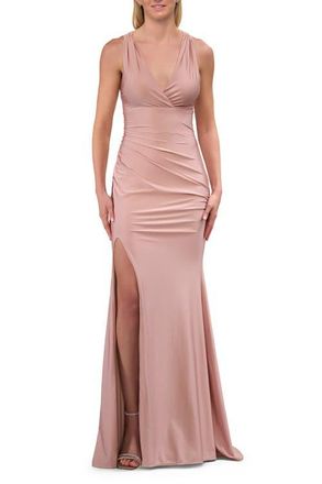 La Femme Sleek Prom Dress with Deep V-Neckline and Tie Back in Mauve at Nordstrom, Size 10