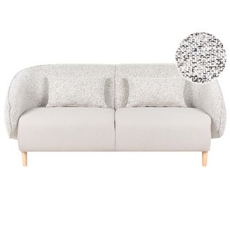 Beliani Sof&aacute; De 3 Plazas Con Dise&ntilde;o Curvo Moderno Art D&eacute;co Tejido De Poli&eacute;ster Dos Telas Tejido Doble Beige Claro Umea