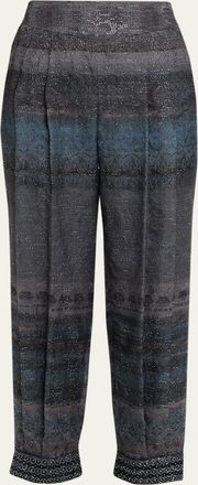 Giorgio Armani Embroidered Geo-Print Wook Straight-Leg Crop Trousers