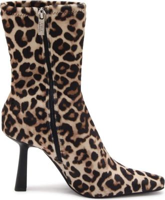 Steve Madden Velvet Leo Enkellaarzen - Dames - Laarzen met Hak - Beige - 38 1/2 EU - Schoenen