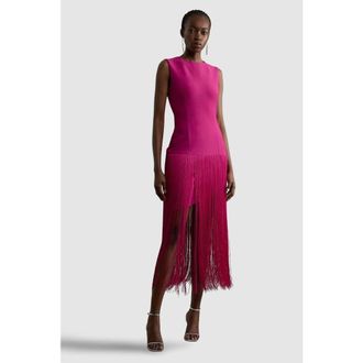 Karen Millen Tassel Hem Knitted Dress in Magenta at Nordstrom, Size X-Small
