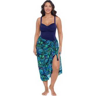 Trimshaper Adjustable Side Tie Tassel Pareo Swimsuit Coverup in Mosaic Jungle at Nordstrom