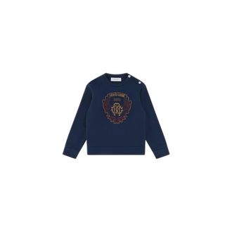 Roberto Cavalli Multicolored Crest Sweatshirt Crewneck Long Sleeve - male - Roberto Cavalli - Kids Sweatshirts - Blue - 12 Y - Kids