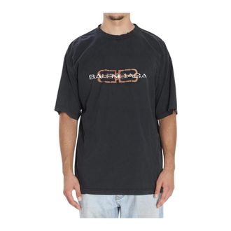 Balenciaga Tops, Heren, Zwart, M, Katoen, Bb Icon Stencil T-Shirt
