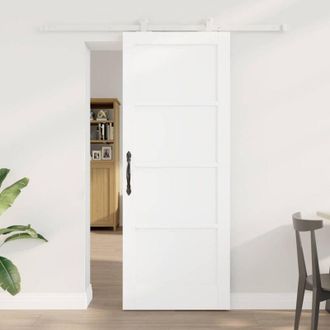 vidaXL Puerta Corrediza Vidaxl Con Juego De Engranaje Blanca 78x202 Cm Madera Maciza Pino