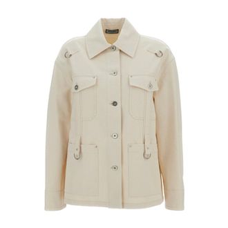 Durazzi Milano Light Jackets, female, Beige, Size: M Denim Utility Overshirt