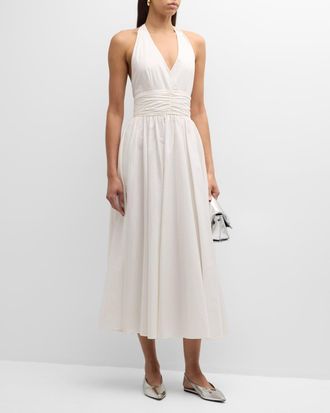 Essentiel Froyo Backless Halter Cotton Poplin Midi Dress
