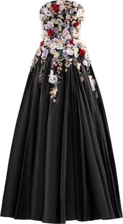 Saiid Kobeisy Embellished 3D Flowers Taffeta Gown