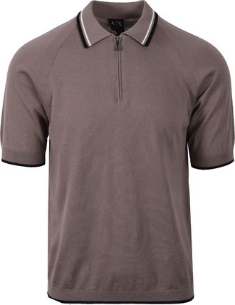A|X Armani Exchange Mens KNITTED POLO SHIRT DRIFTWOOD - Brown Cotton - Size X-Large