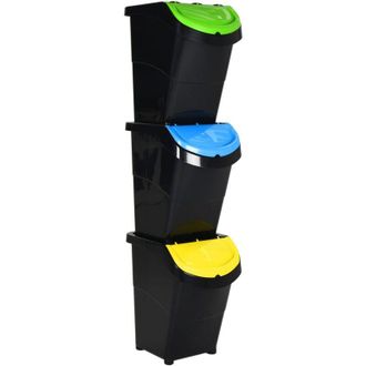 vidaXL Cubos De Basura Apilables Con Tapa 3 Uds Pp Negro 120 L Vidaxl