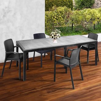 Dmora Mesa De Exterior Manarola, Mesa De Comedor Rectangular Extensible Con 4 Sillas Incluidas, Mesa Y Asientos De Jard&iacute;n Efecto Rat&aacute;n, 100% Made In Italy, 