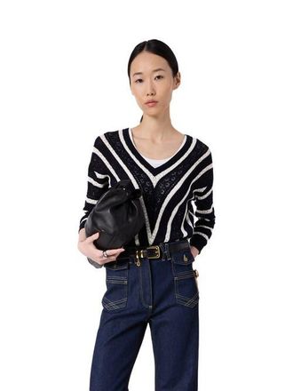 Gerard Darel Loretta V-Neck Long Sleeve Knitted Top in Navy Blue at Nordstrom, Size X-Large