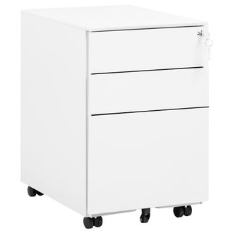 Beliani Armario De Metal Blanco Crema 3 Cajones Ruedas Cerradura Industrial Oficina Cami