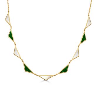 Italian Gold, Inc 14K Yellow Gold 9 Station Triangle Necklacen-Mother of Pearl & Malachite