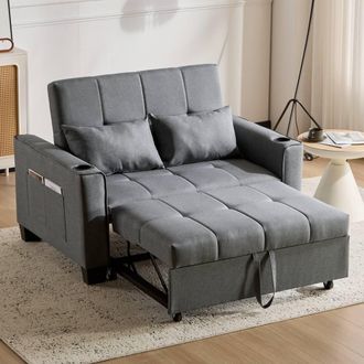 Matteo Grey Fabric 2-Seater Convertible Sofa Bed with Cup Holders