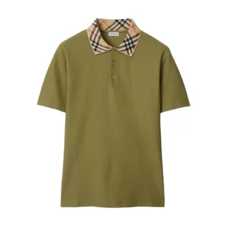 Burberry Check Collar Cotton Polo Shirt, Size Medium