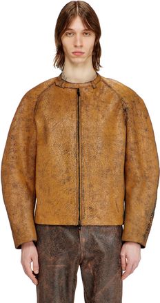 Diesel Cocoon-sleeve biker jacket in cracked leather - Leather jackets - Man - Brown