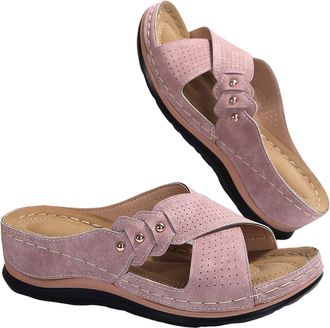 Generic Sandals for Women Orthotic T-Strap Slides Breathable Arch Support Walking Shoes Comfortable Soft Sole Wedge Slippers Open Toe Bohemian Shoes Slip On S